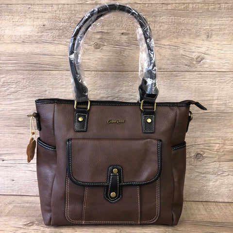 Cotton Road BROWN PU Leather Handbag with BLACK Trim