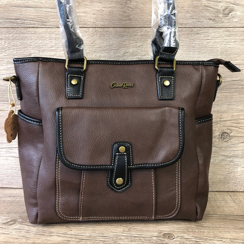 Cotton Road BROWN PU Leather Handbag with BLACK Trim