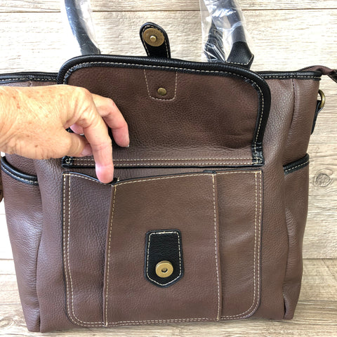 Cotton Road BROWN PU Leather Handbag with BLACK Trim