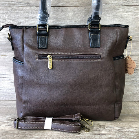 Cotton Road BROWN PU Leather Handbag with BLACK Trim