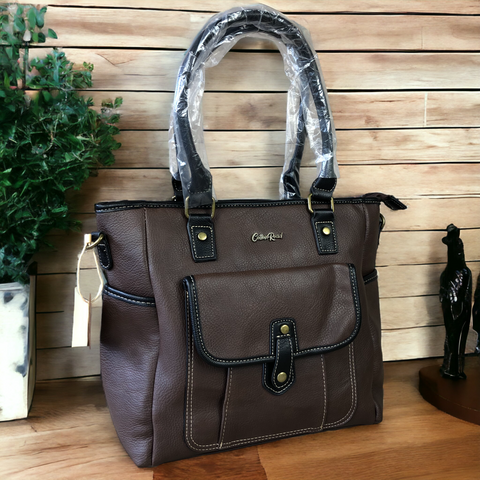 Cotton Road BROWN PU Leather Handbag with BLACK Trim