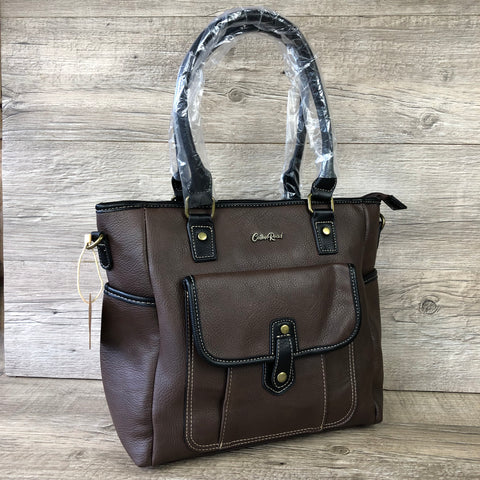 Cotton Road BROWN PU Leather Handbag with BLACK Trim