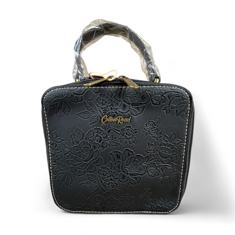 Cotton Road BLACK PU Leather Handbag with EMBOSSED FLORAL Print