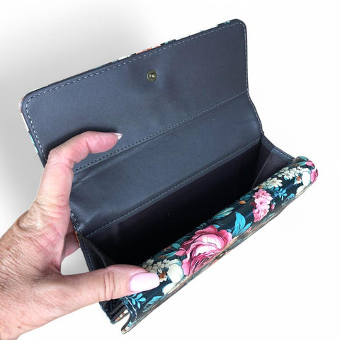 Large BLACK FLORAL PVC Cotton Road Wallet