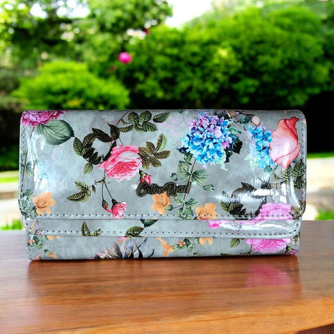 Large MINT GREEN FLORAL PVC Cotton Road Wallet